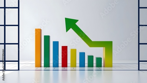 An upwardning business trending graph on multicolor bars