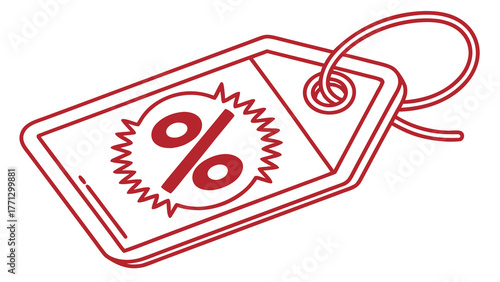A red sale tag with percent symbol for discounts on items
