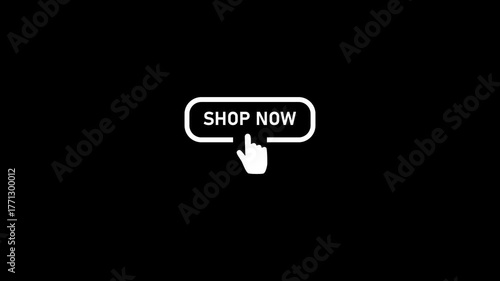 Hand Cursor Clicking On A Shop Now Button Icon a black background finger.
