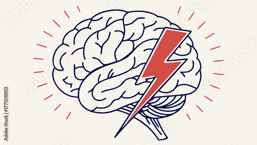 Brain Icon with Lightning Bolt Illustrating An Idea