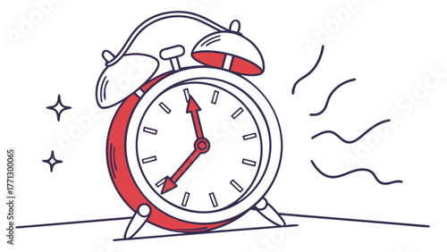 A red analog alarm clock ringing to wake up early