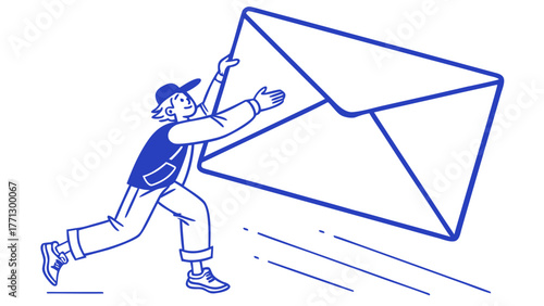 Person delivering a large envelope with a mail icon design