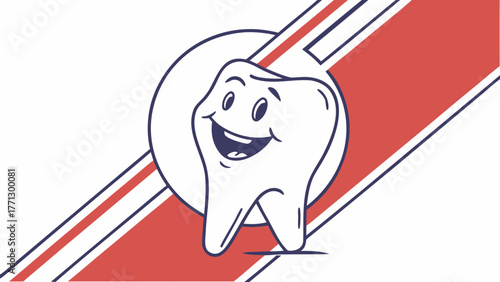 Smiling Cartoon Tooth With Red White Background Design