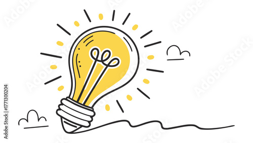 A bright lightbulb icon representing a new creative idea