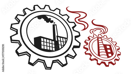 A black and white factory within a gear icon design