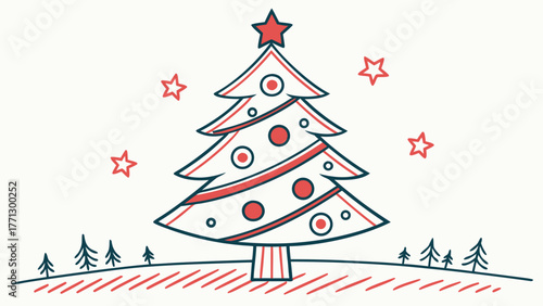 Illustration of a Simple Christmas Tree Icon with Decorations