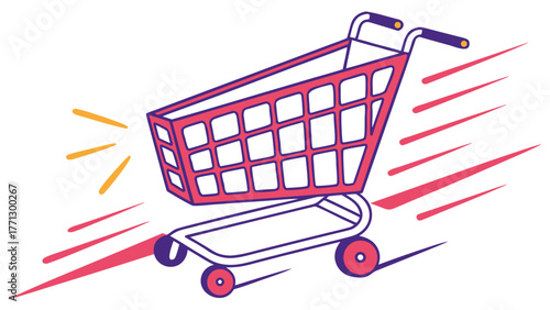 A red shopping cart icon indicating online retail and purchase