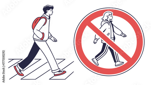 Illustration of pedestrian crossing and no pedestrian sign