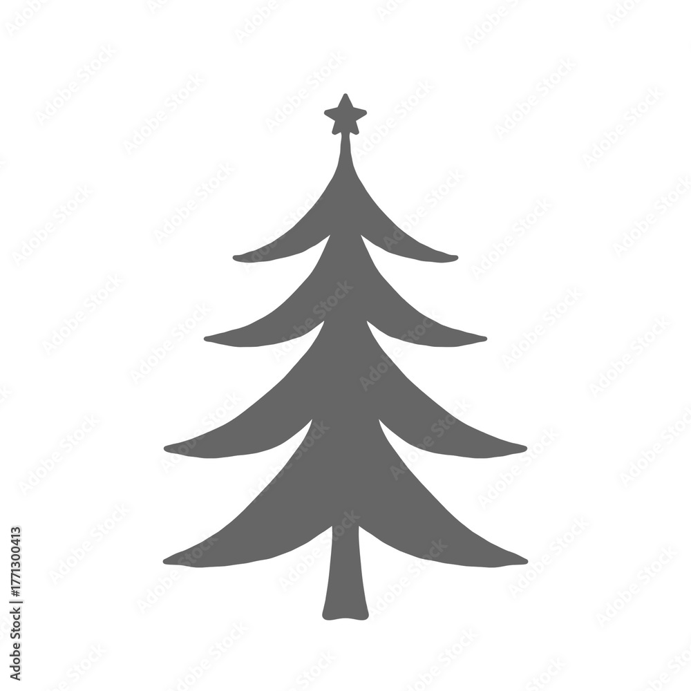 Fototapeta premium Christmas Tree Silhouette with Star 星付きクリスマスツリーのシルエットイラスト 