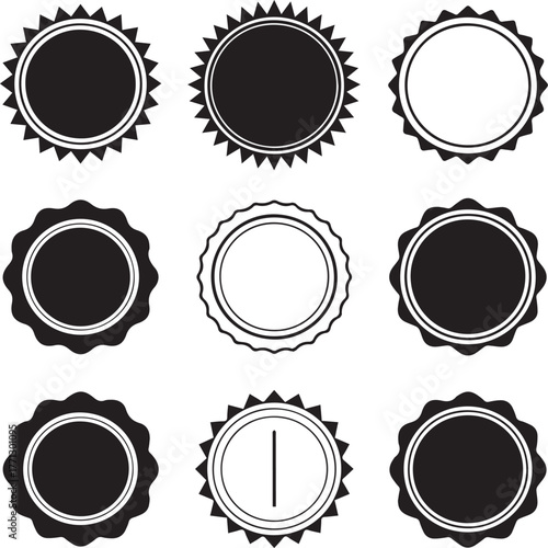 Badge icon set Collection of blank circular stamps seals and label vector graphics Simple quality emblem and rosette silhouette
