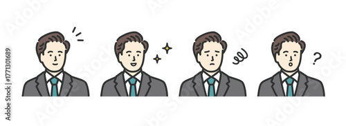 ビジネスマン　男性の表情アイコンイラストセット
