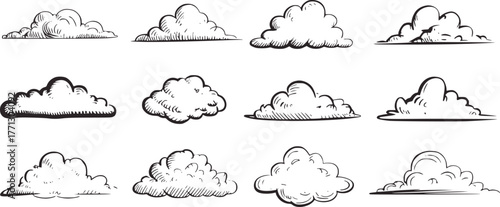 Hand drawn fluffy cumulus cloud illustrations clouds drawing