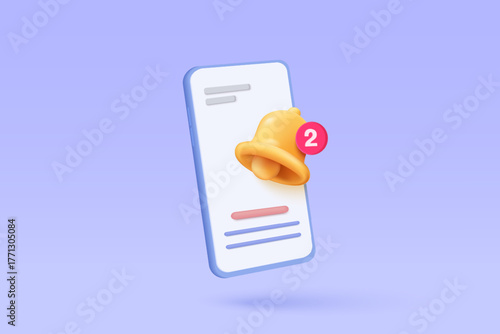 3D minimal notification bell icon with bubble speech floating around on pastel background. new alert concept for social media element. 3d bell alarm icon for message vector render illustration