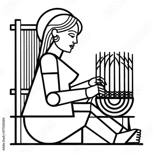 Woman Playing Harp – Minimalist Line Art Illustration

