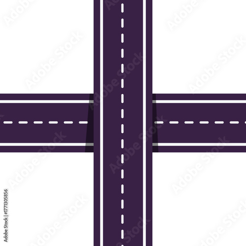 Highway junction, two level asphalt roads with dividing lines top view, crossroad from above, interchange and expressway