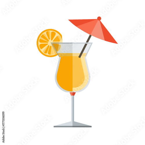 flat 2D icon vector illustrator of cocktail glass with umbrella