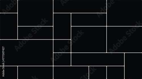 Abstract black and white geometric grid design with multiple rectangular frames for a dynamic photo collage template