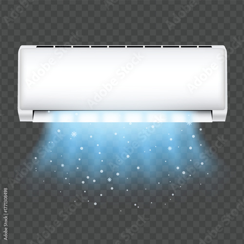 Cold fresh air flow stream from an air conditioner, blue wind air movement, vector climate control, split system