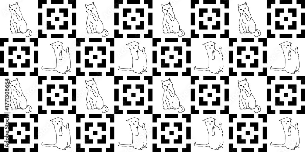 Fototapeta premium Art Deco Geometric and Cats Design Pattern for Seamless Transparent Background Template