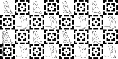 Art Deco Geometric and Cats Design Pattern for Seamless Transparent Background Template