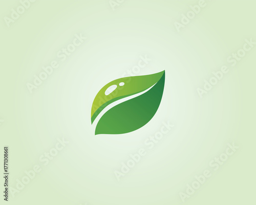 Green leaf logo with vector template white highlights on light green background nature organic