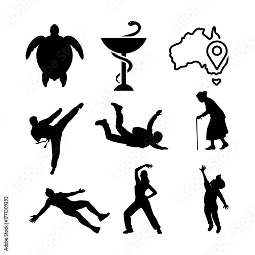 Collection of silhouettes representing diverse activities and concepts