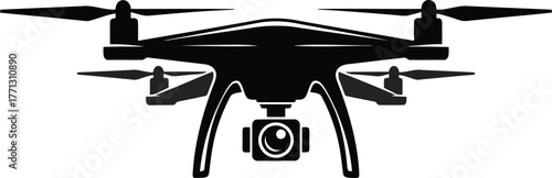 Black silhouette of a quadcopter drone with camera