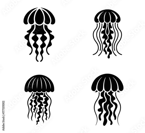 Black Jellyfish Vector Art Sea Creature Illustration, Minimalist Ocean Life Design