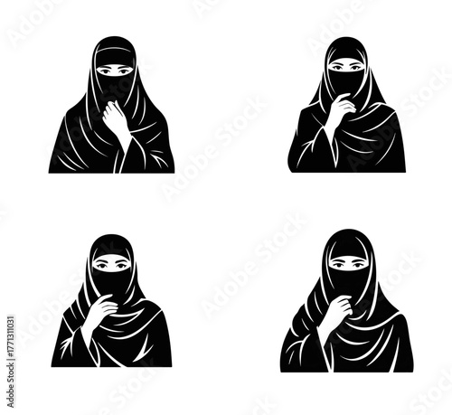 Islamic female face veil, Niqab, Burqa, Hijab, Muslim woman covering face, Islamic fashion, modesty, cultural attire, and traditional dress for women