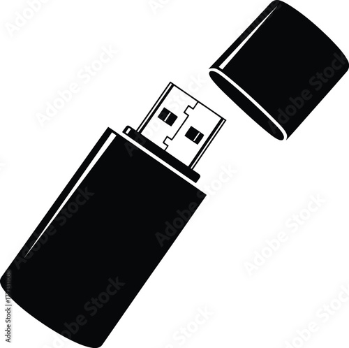 Black U S B flash drive with cap removed usb flash drive