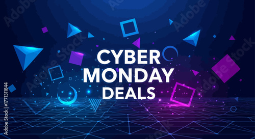 Glowing Grid Cyber Monday Flat Vector Background in Blue Purple