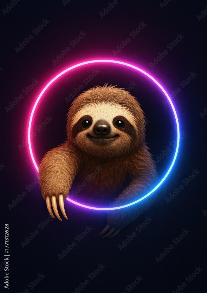 Obraz premium Cute sloth neon circle wallpaper