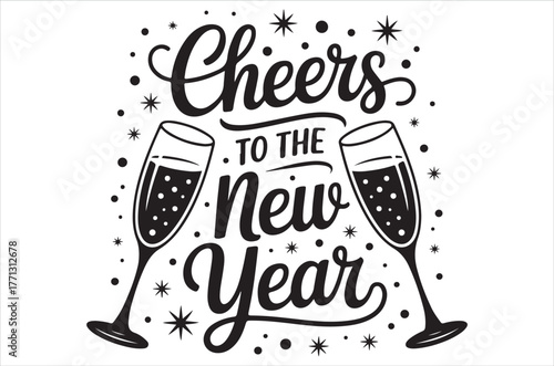 Cheers to the new year with sparkling wine glasses illustration