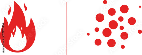 Red Fire Flame Symbol and Red Dots - Conceptual Heat and Energy Representation