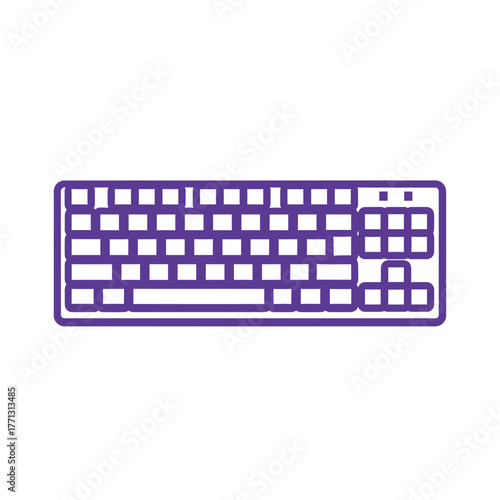 Purple computer keyboard icon, graphic illustration of a standard input device for computers and laptops