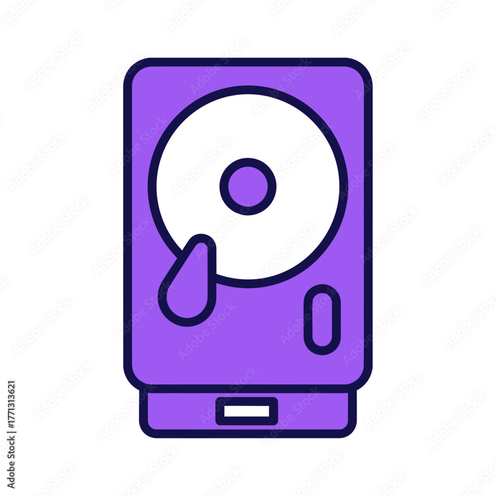 Naklejka premium A purple linear style hard disk drive icon symbolizing computer hardware and digital data storage. This technology graphic represents memory and information
