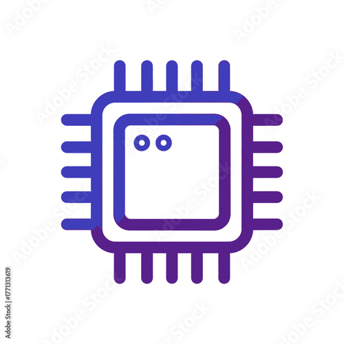 A minimalist line art icon of a central processing unit (CPU) or microchip, illustrating digital technology and computer hardware