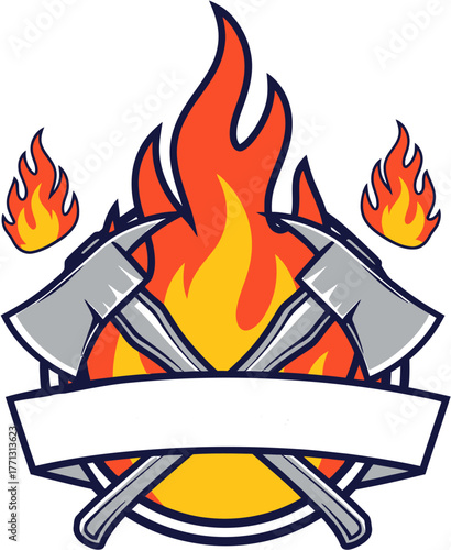 Firefighter Emblem with Crossed Axes and Flames A Symbol of Courage and Service for Emergency Response