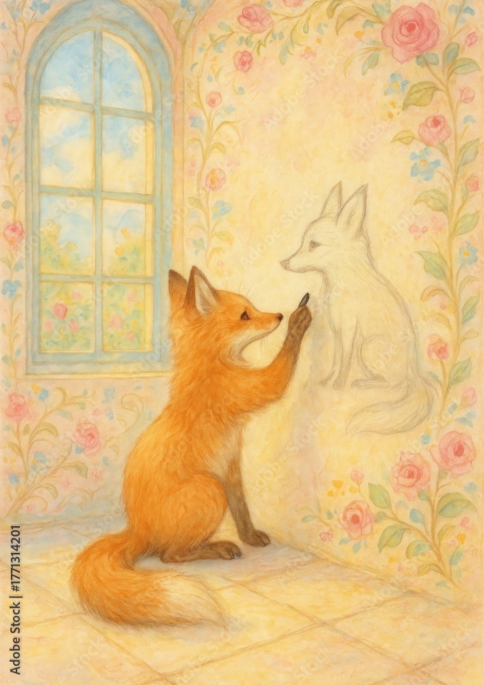 Obraz premium Whimsical fox drawing dreamscape