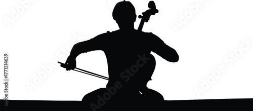 Silhouette of person playing a string instrument, bow in hand