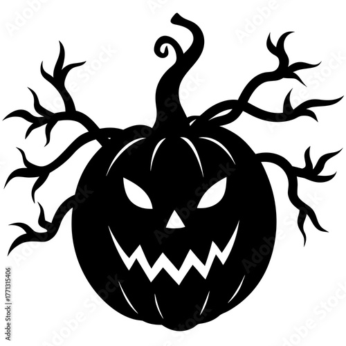 Jack-o’-Lantern Pumpkin Creepy Vines Silhouette Vector