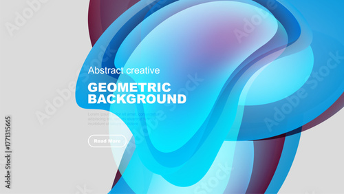 Abstract fluid shapes, vibrant colors, geometric design. Modern background with text overlay, button visible. Clean, dynamic composition.