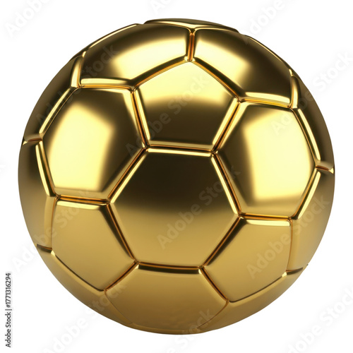 Golden soccer ball isolated on transparent background for sport and recreation