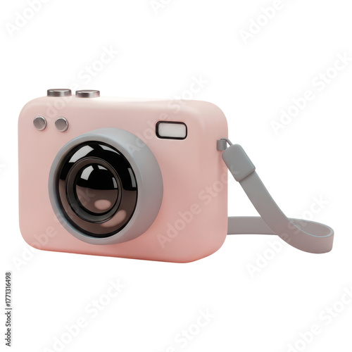 Pink toy camera isolated on transparent background for kids to play with