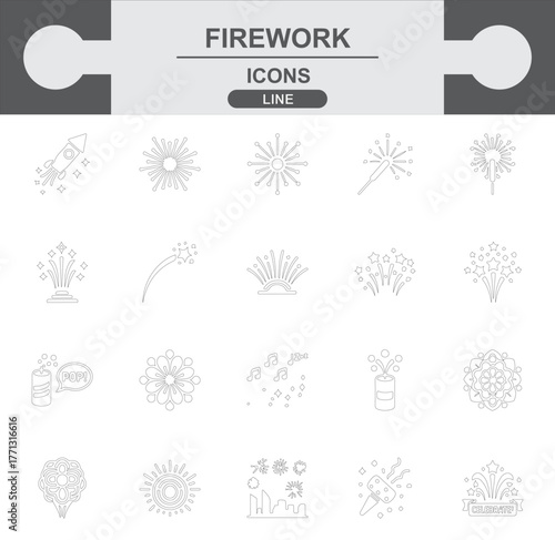 Flat Color Firework Icons Set: Holiday Celebration, Explosions, Rocketry, Festival, Party Graphics, Entertainment, Event, Joyful