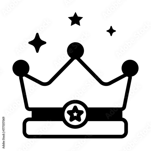 Crown icon vector with star detail symbolizing victory, leadership, and reward, manually traced for bold black clarity and professional minimalist design.