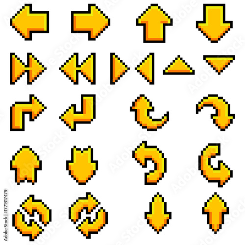 Illustration pixel art play and arrow Yellow