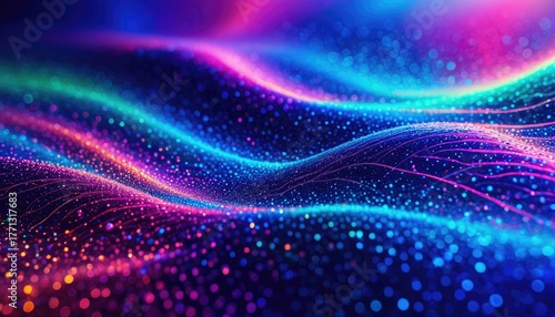 Abstract Digital Waves: Vibrant Blue, Pink, and Teal Light Trails - Stunning Sci-Fi Background Image