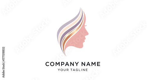 Elegant logo design featuring a womans profile with flowing hair, perfect for beauty and wellness brands.