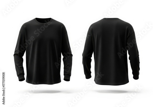 Front and back view of a black long sleeve t shirt mockup